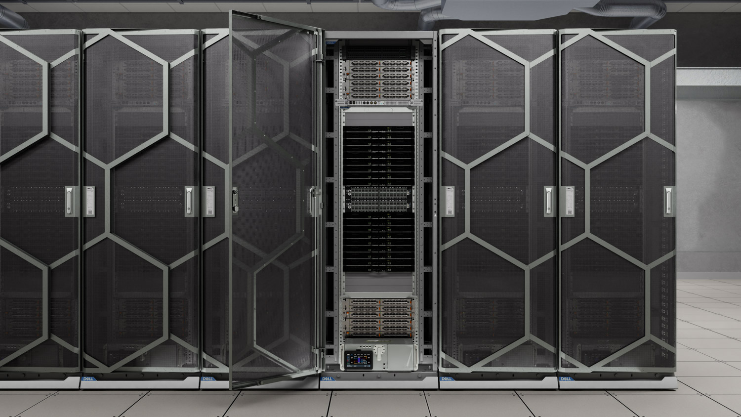 نمای ردیف رک‌های سرور Dell PowerEdge XE8812