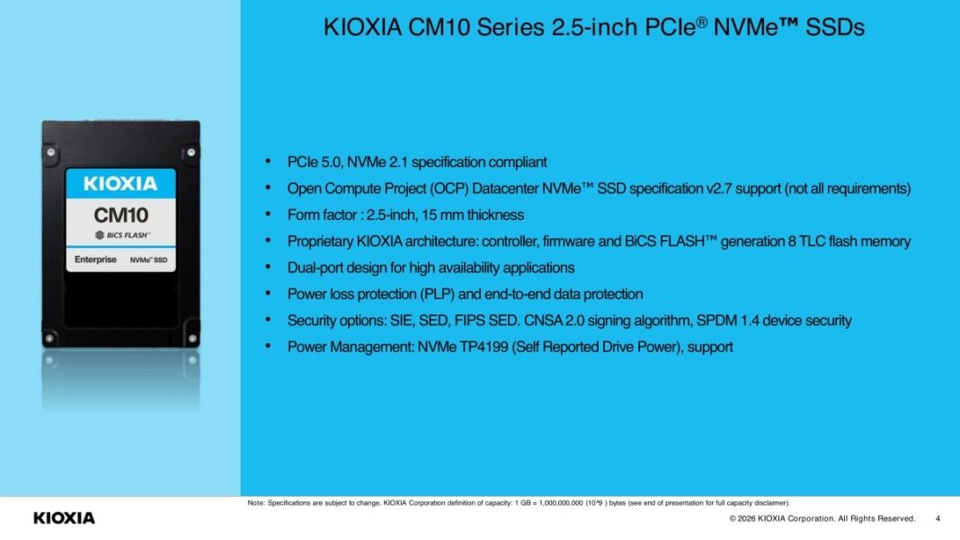 مشخصات نسخه‌های 2.5 اینچی در سری Kioxia CM10